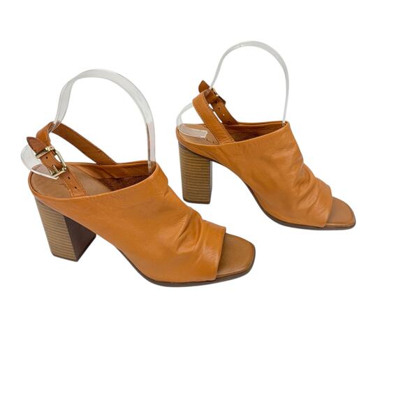 Aldo Tan Leather Open Toe Block High Heel Slingback Sandals Sz 6.5 Comfort Soft - Picture 3 of 14